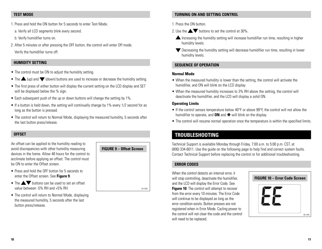 Aprilaire 65 installation instructions Troubleshooting 