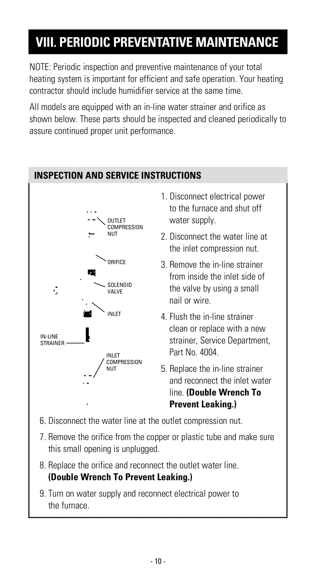 Aprilaire 700, 600, 550 owner manual VIII. Periodic Preventative Maintenance 