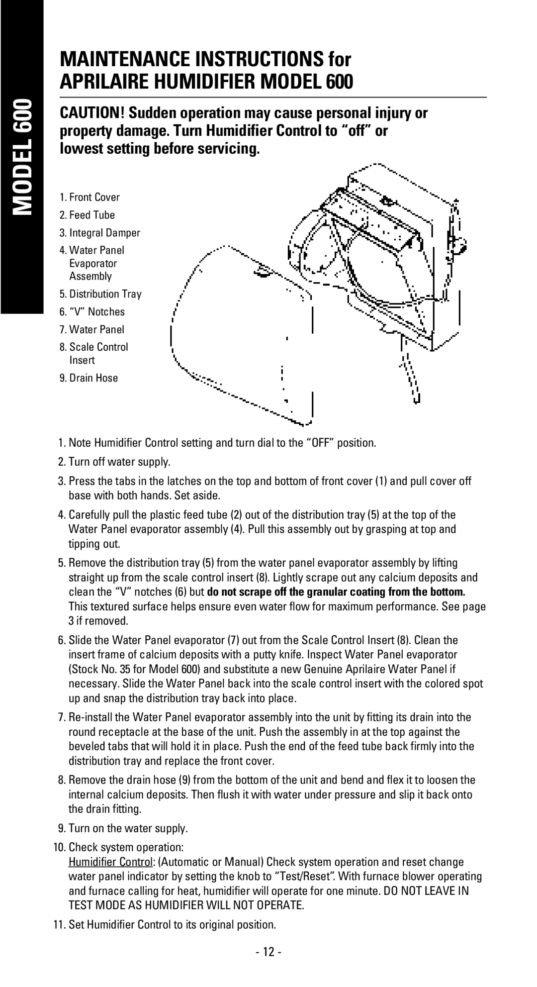 Aprilaire 550, 700, 600 owner manual Set Humidifier Control to its original position 
