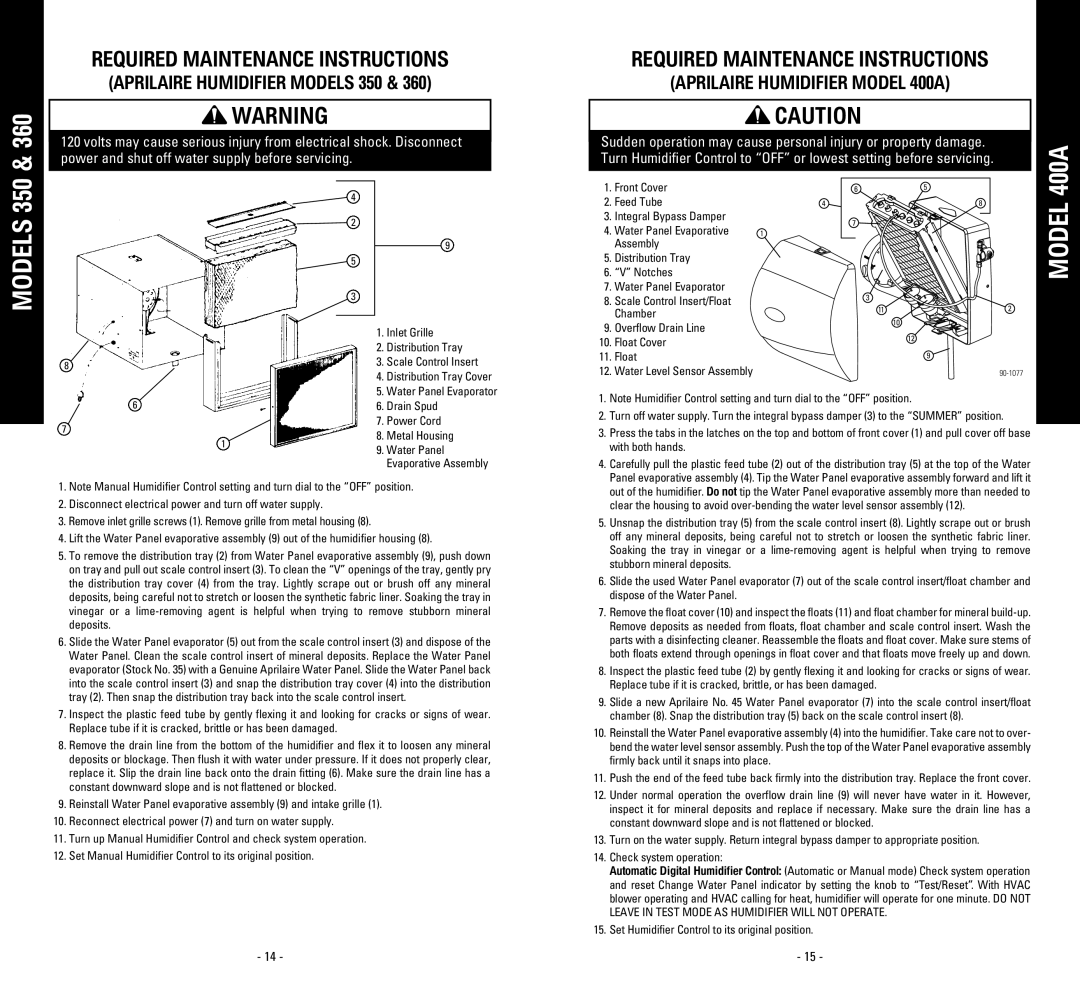 Aprilaire 700M, 500M, 600A, 600M, 400A, 350, 500A, 700A owner manual 360 