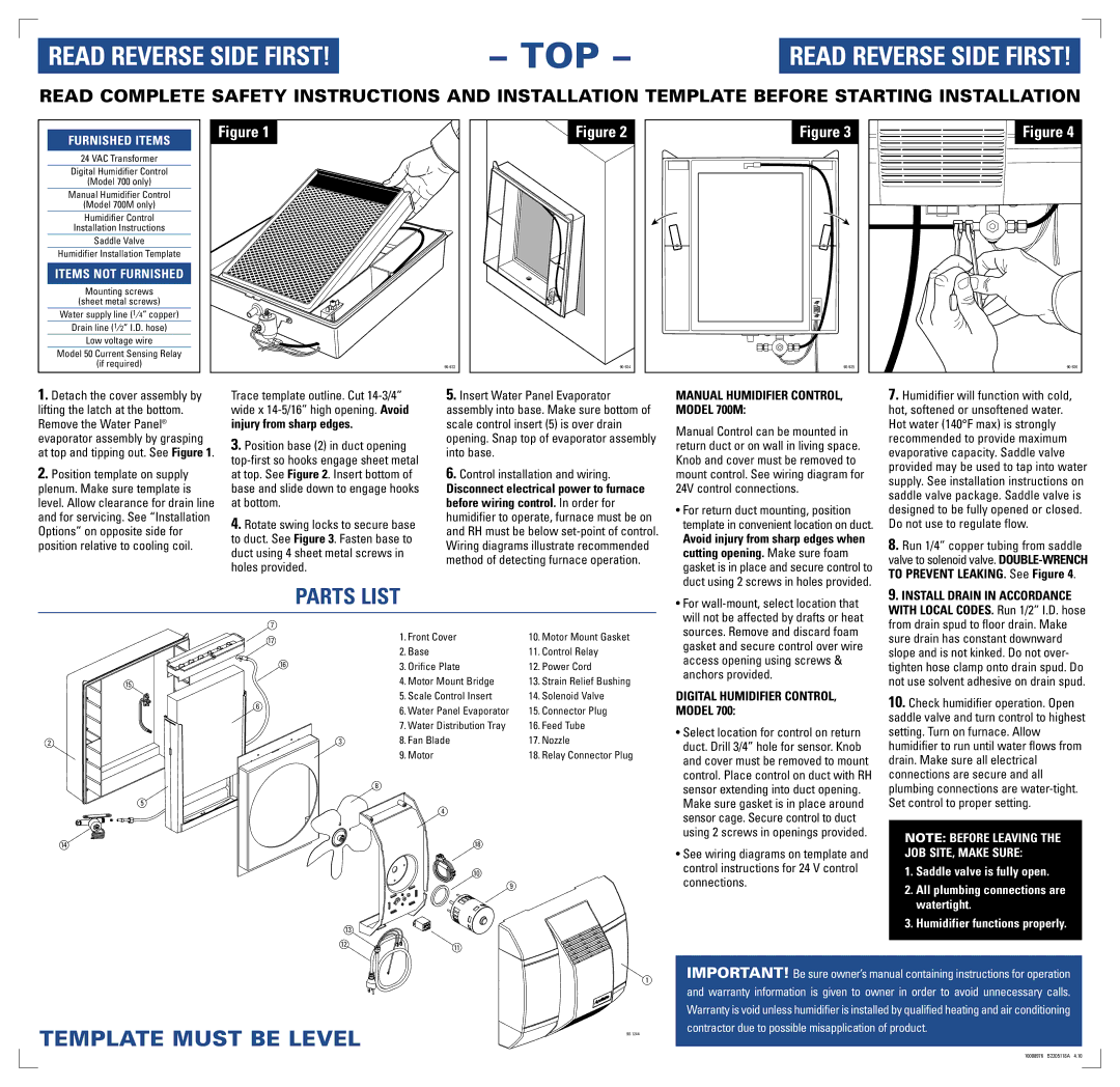 Aprilaire 700M specifications Top 