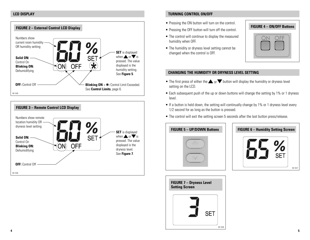 Aprilaire 76 owner manual Turning Control ON/OFF, Changing the Humidity or Dryness Level Setting 