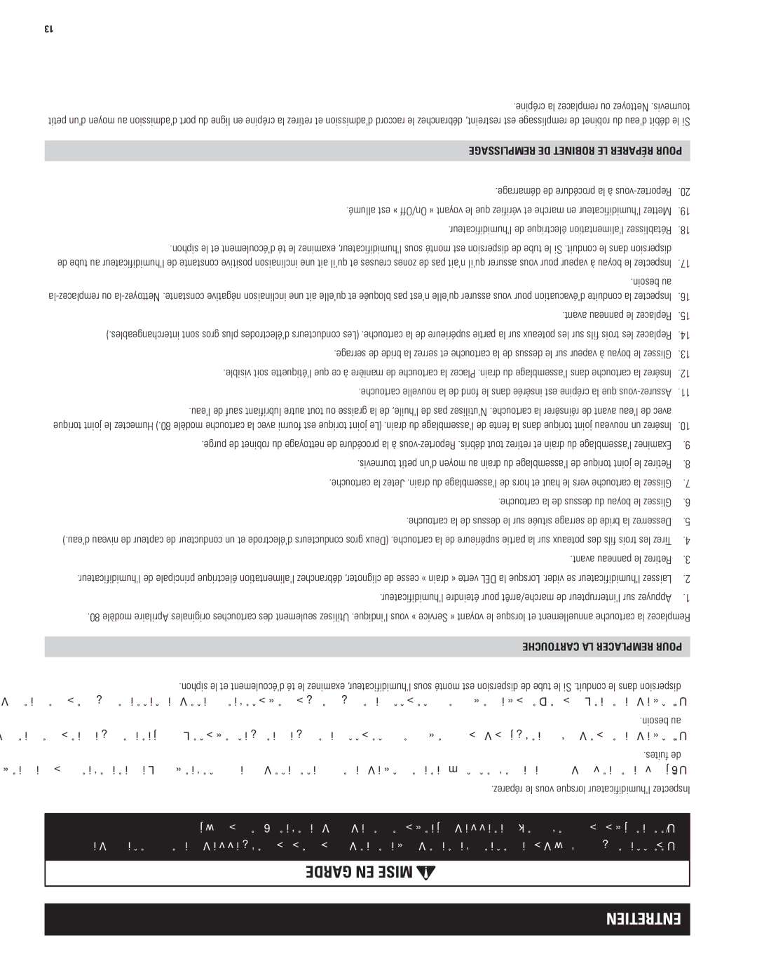 Aprilaire 800 specifications Entr Etien, Rép aPoreurle, Cartucho, Besoin au, Fuites de 