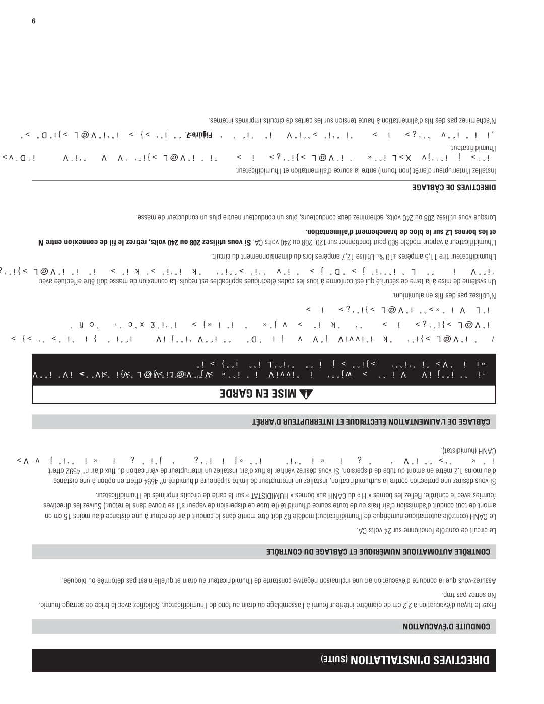 Aprilaire 800 specifications Âblac d e g e, Darr êt, Ure éctrile Qeu e Lald e, Tationge, Oncdutrôle âblac Con, Dév 