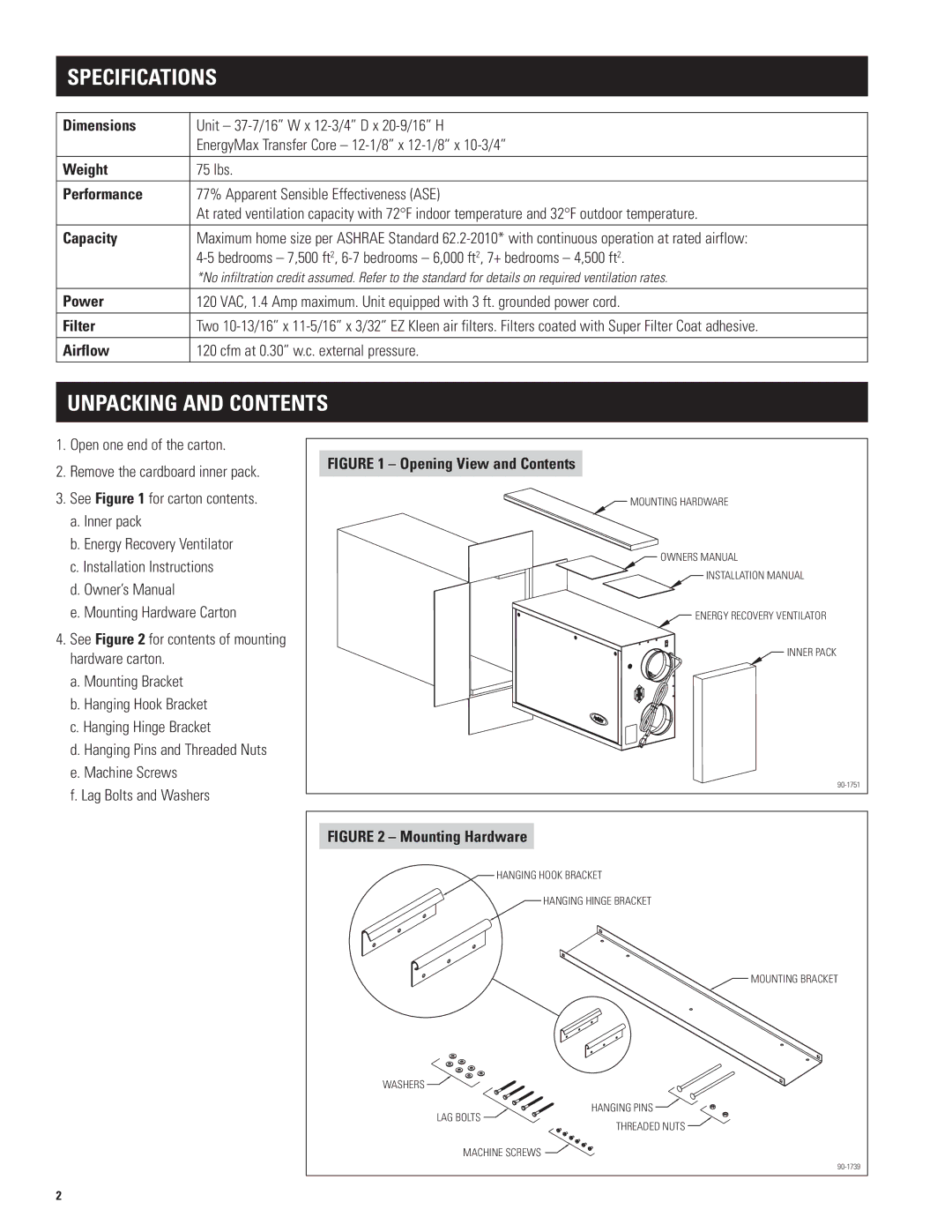 Aprilaire 8100 manual Unpacking and Contents 