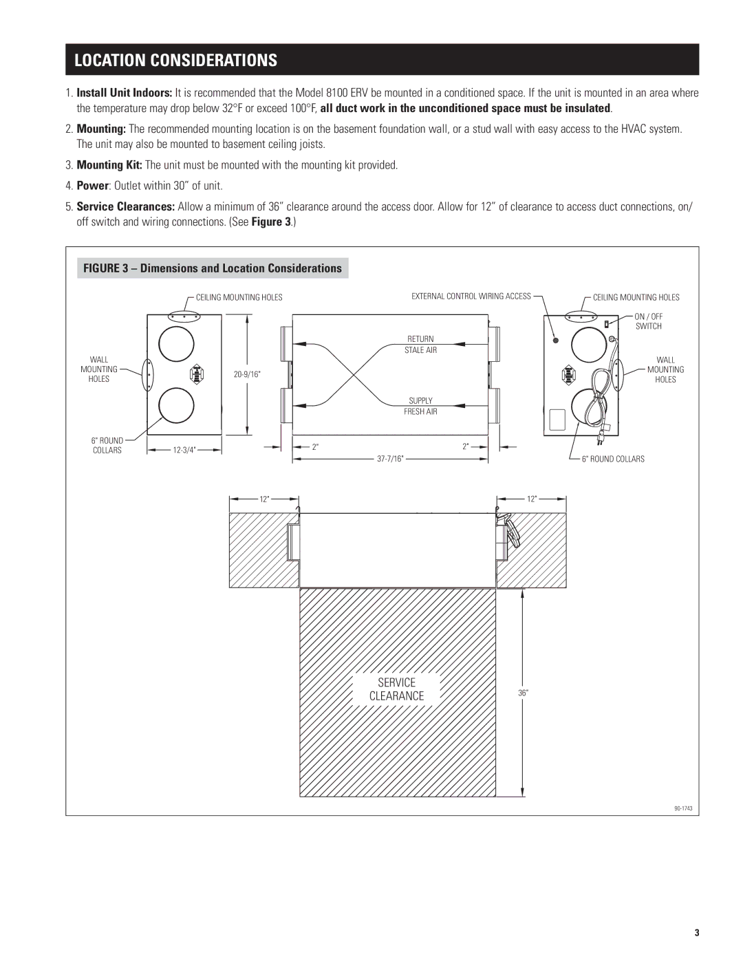 Aprilaire 8100 manual Dimensions and Location Considerations 