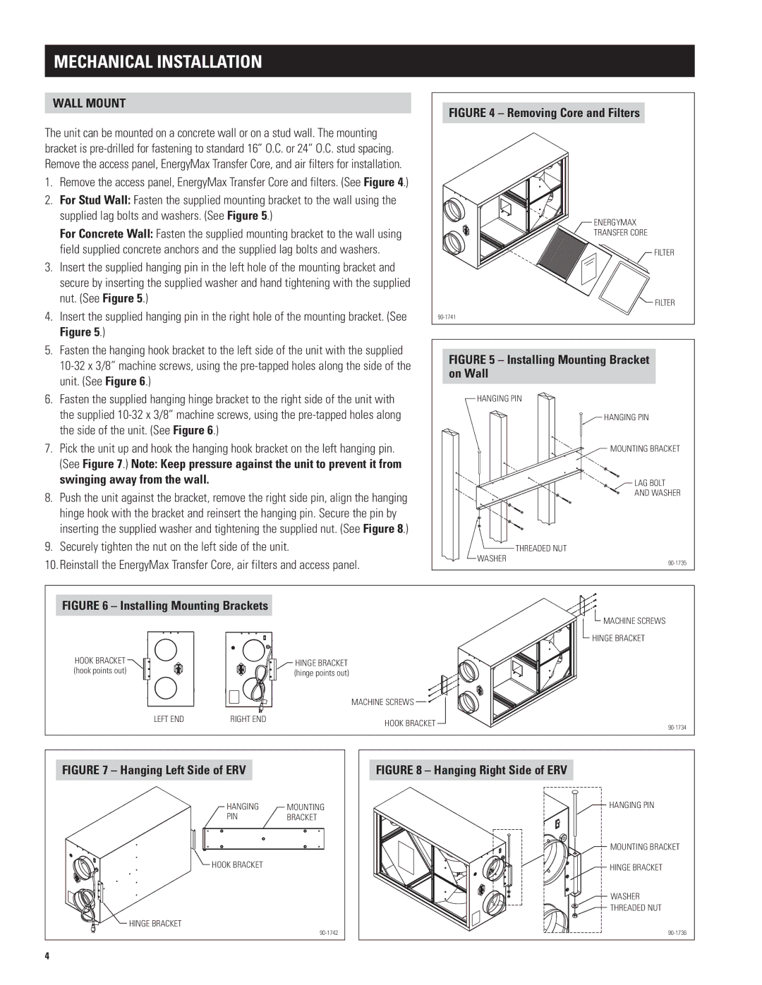 Aprilaire 8100 manual Mechanical Installation, Wall Mount 