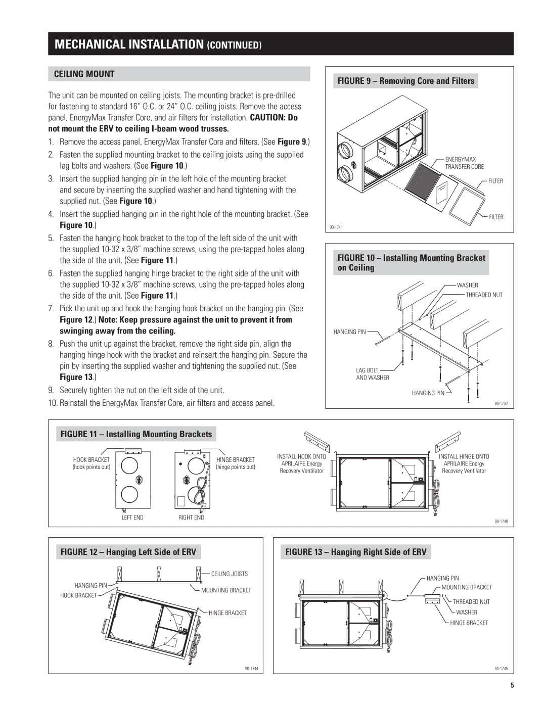 Aprilaire 8100 manual Mechanical Installation, Ceiling Mount 