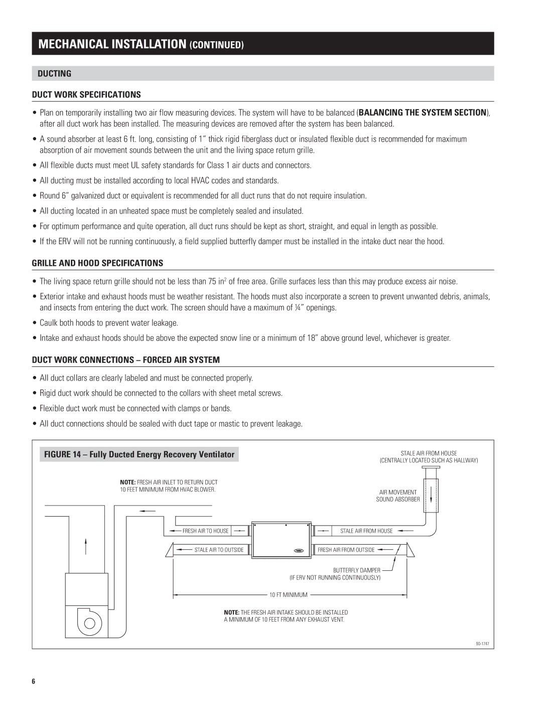 Aprilaire 8100 Ducting, Duct work Specifications, GrillE and Hood Specifications, Duct work Connections ForceD Air System 