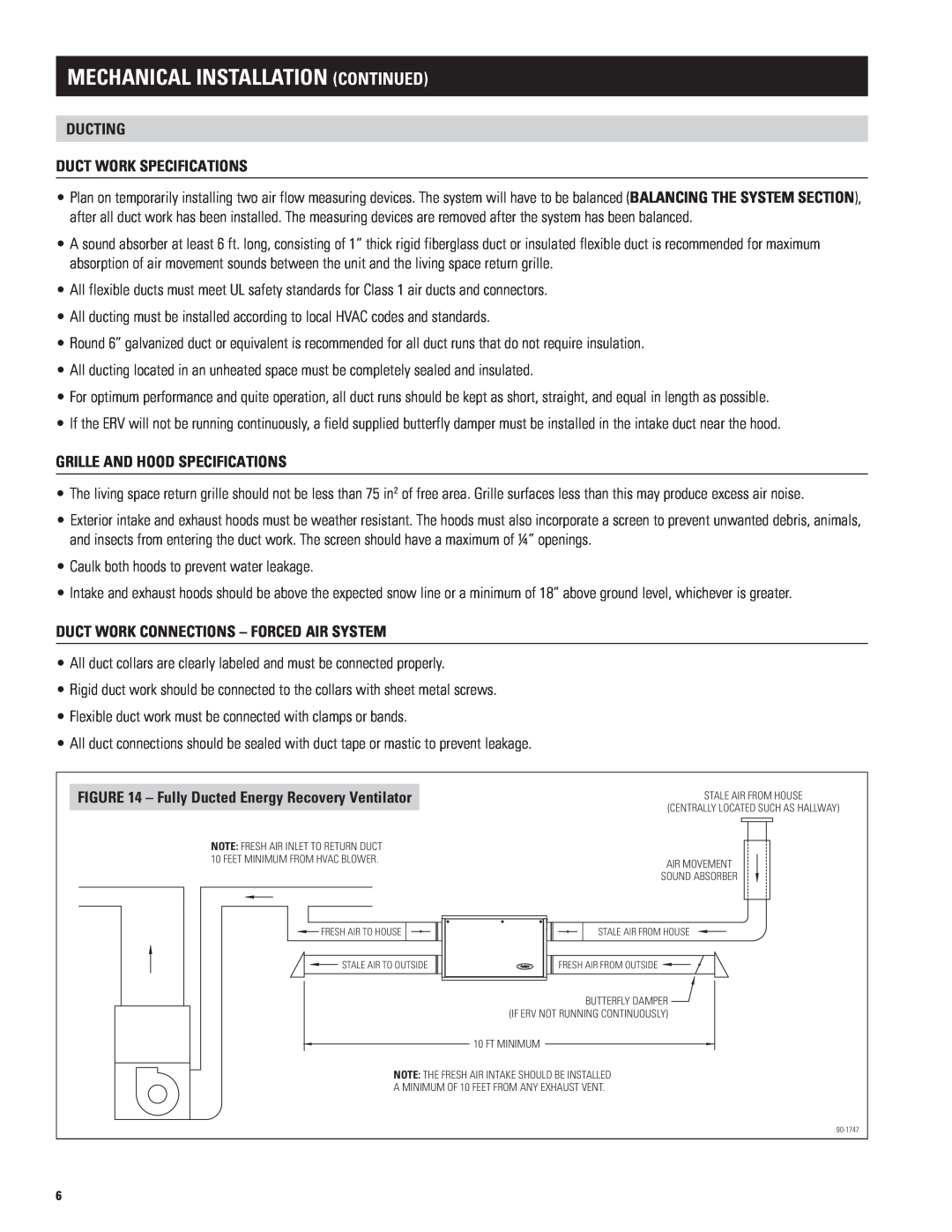 Aprilaire 8100 DUCTING Duct work Specifications, GrillE and Hood Specifications, Duct work Connections - ForceD Air System 