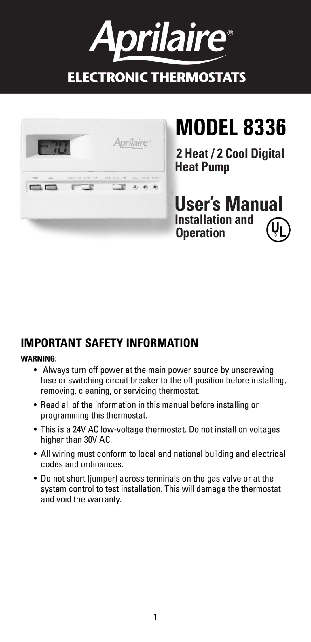 Aprilaire 8336 user manual Model 