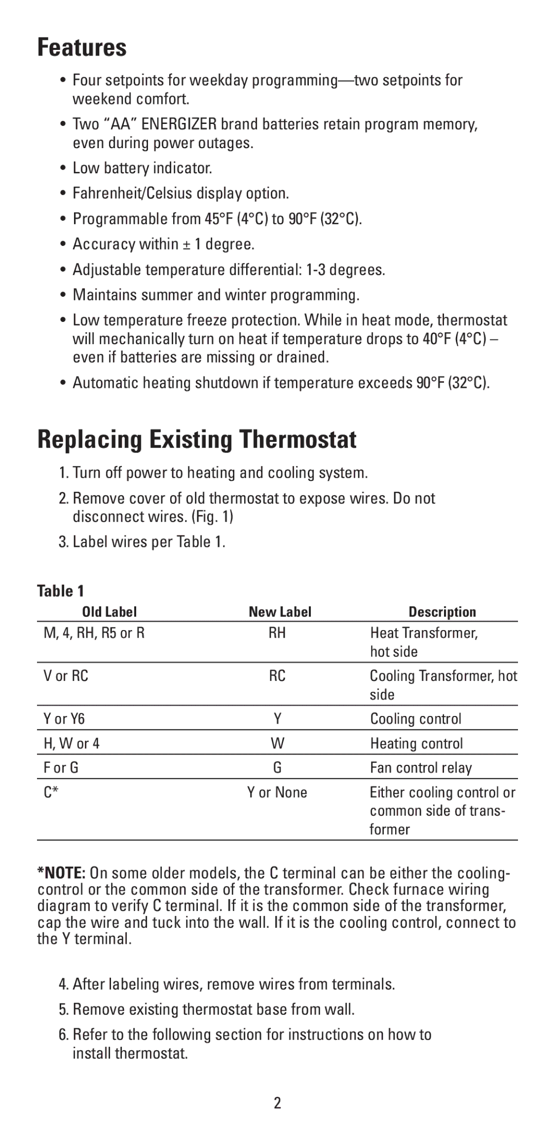 Aprilaire 8353 warranty Features, Replacing Existing Thermostat 