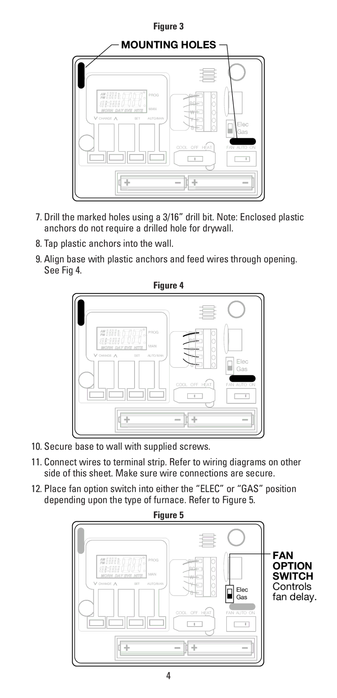 Aprilaire 8353 warranty Secure base to wall with supplied screws, Controls fan delay 