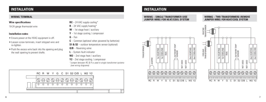 Aprilaire 8476 installation instructions Wiring terminal Wire specifications, Installation notes 