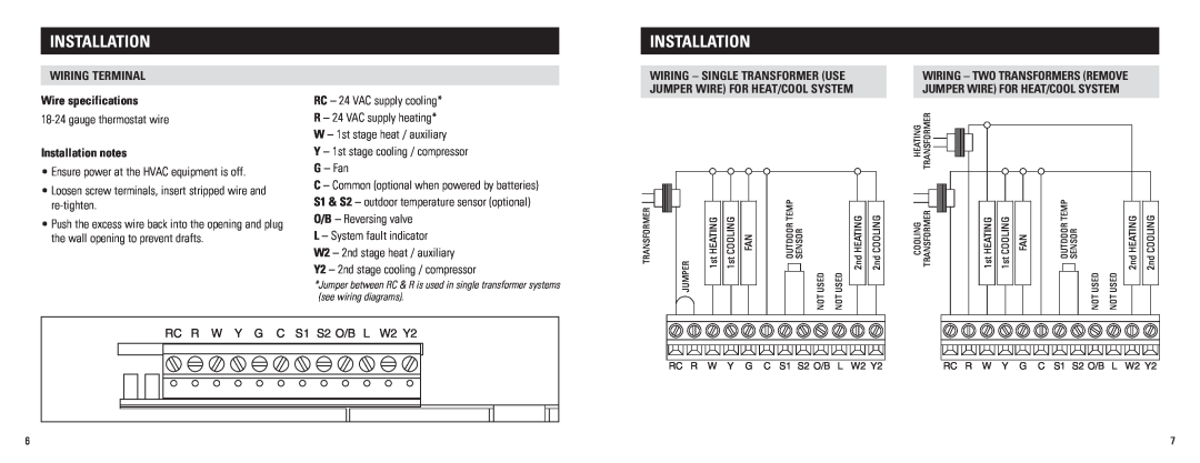 Aprilaire 8476 installation instructions Wiring terminal Wire specifications, Installation notes 