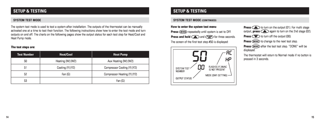 Aprilaire 8476 The test steps are, Test Number, Heat/Cool, Heat Pump, System test mode continued, Press 