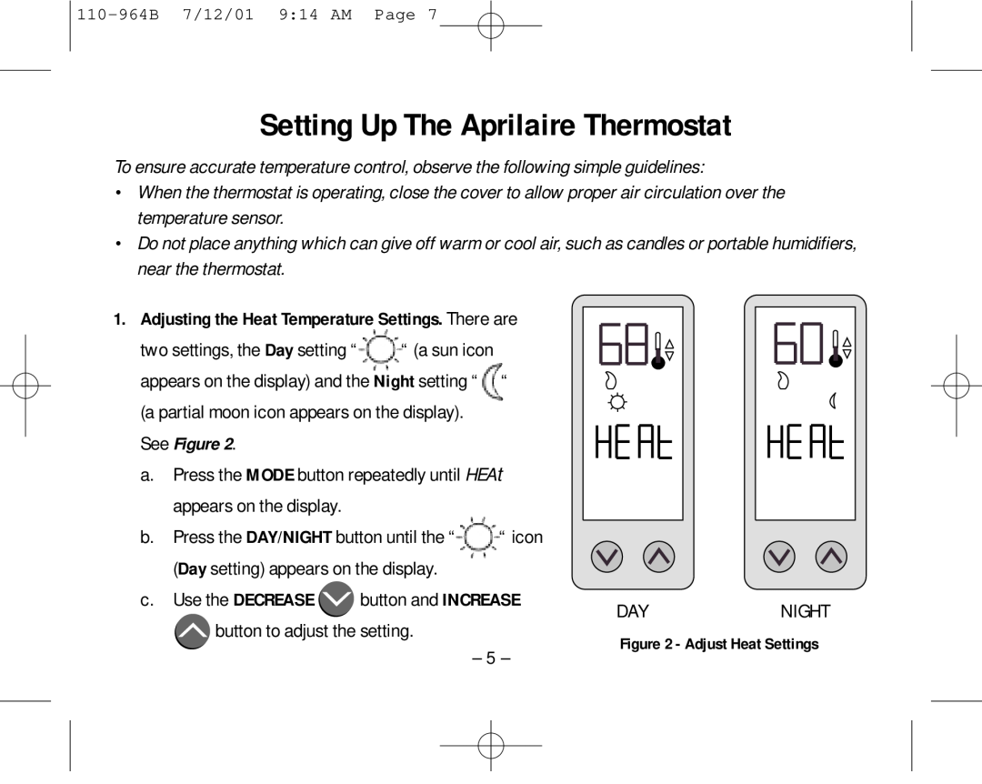 Aprilaire 8533 Setting Up The Aprilaire Thermostat, Adjusting the Heat Temperature Settings. There are, See Figure 