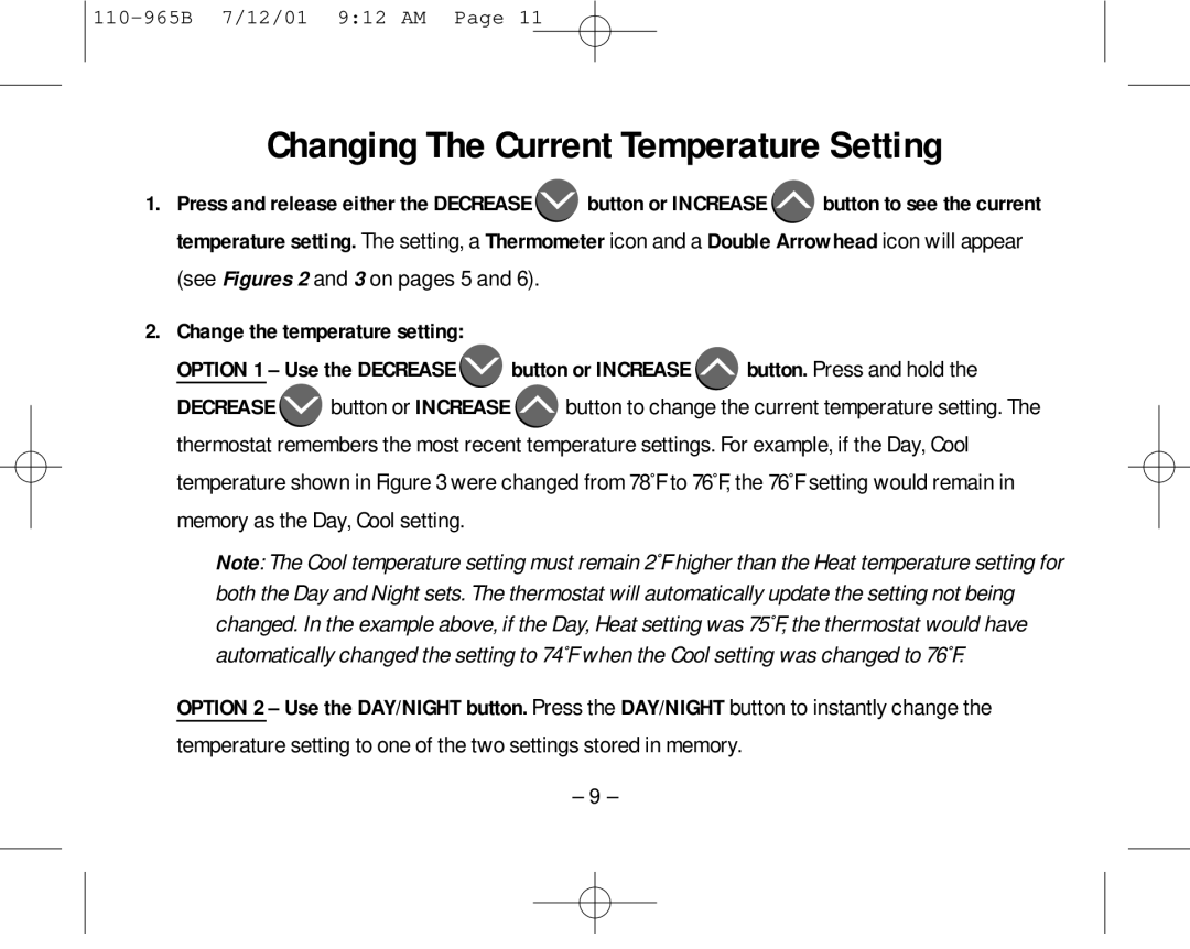 Aprilaire 8535 owner manual Changing The Current Temperature Setting 