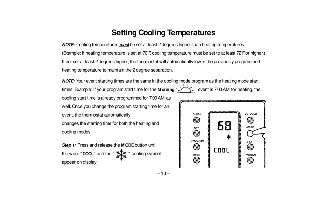 Aprilaire 8552 owner manual Setting Cooling Temperatures 