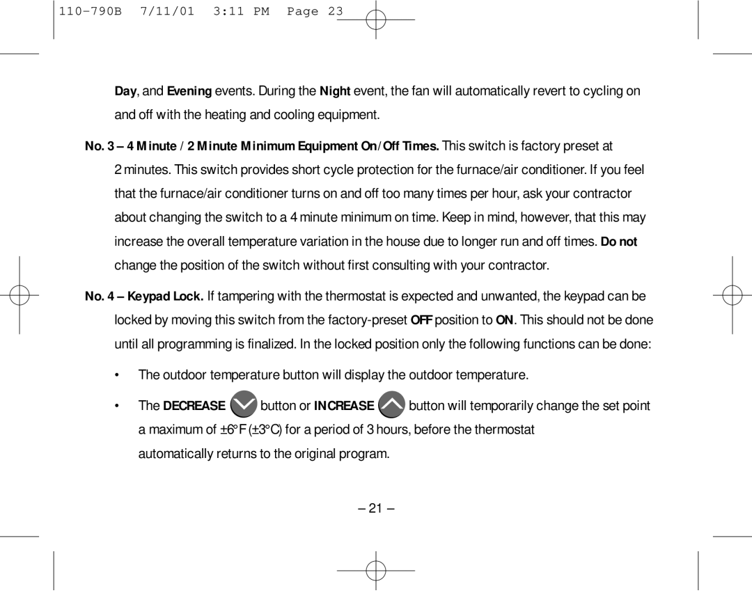 Aprilaire 8553 owner manual Automatically returns to the original program 