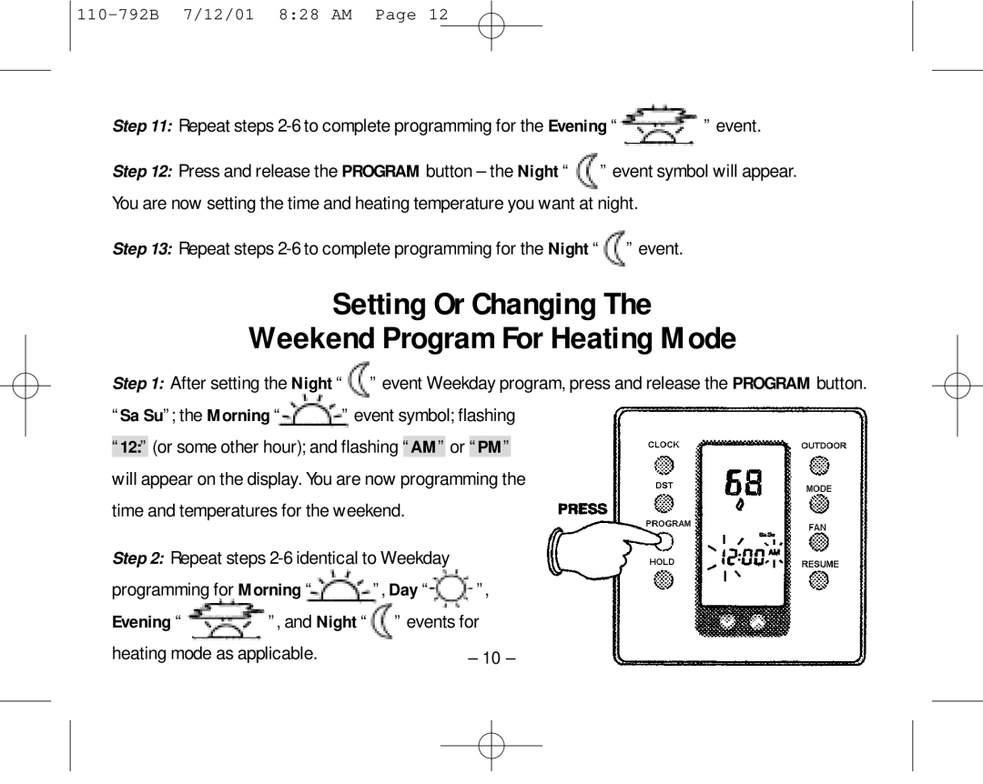 Aprilaire 8554 owner manual Setting Or Changing Weekend Program For Heating Mode 