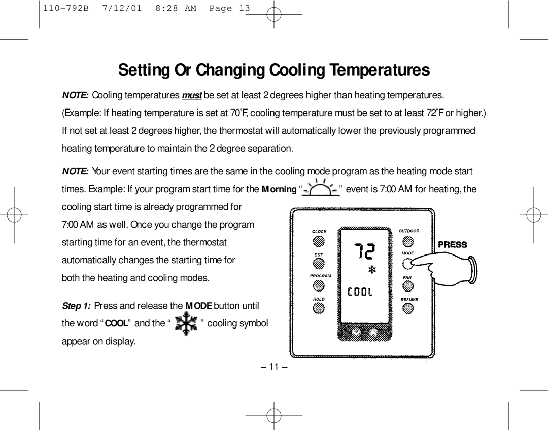 Aprilaire 8554 owner manual Setting Or Changing Cooling Temperatures 