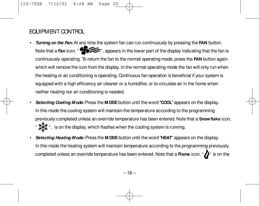 Aprilaire 8554 owner manual Equipment Control 