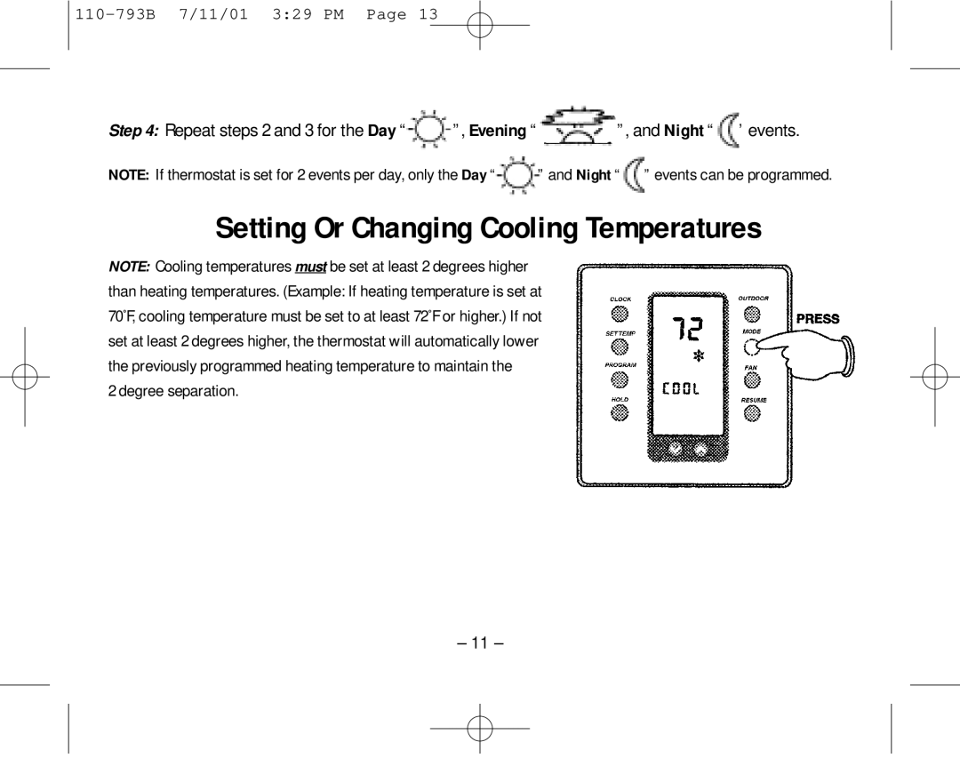 Aprilaire 8555 owner manual Setting Or Changing Cooling Temperatures 