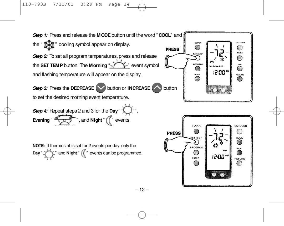 Aprilaire 8555 owner manual Day and Night events can be programmed 