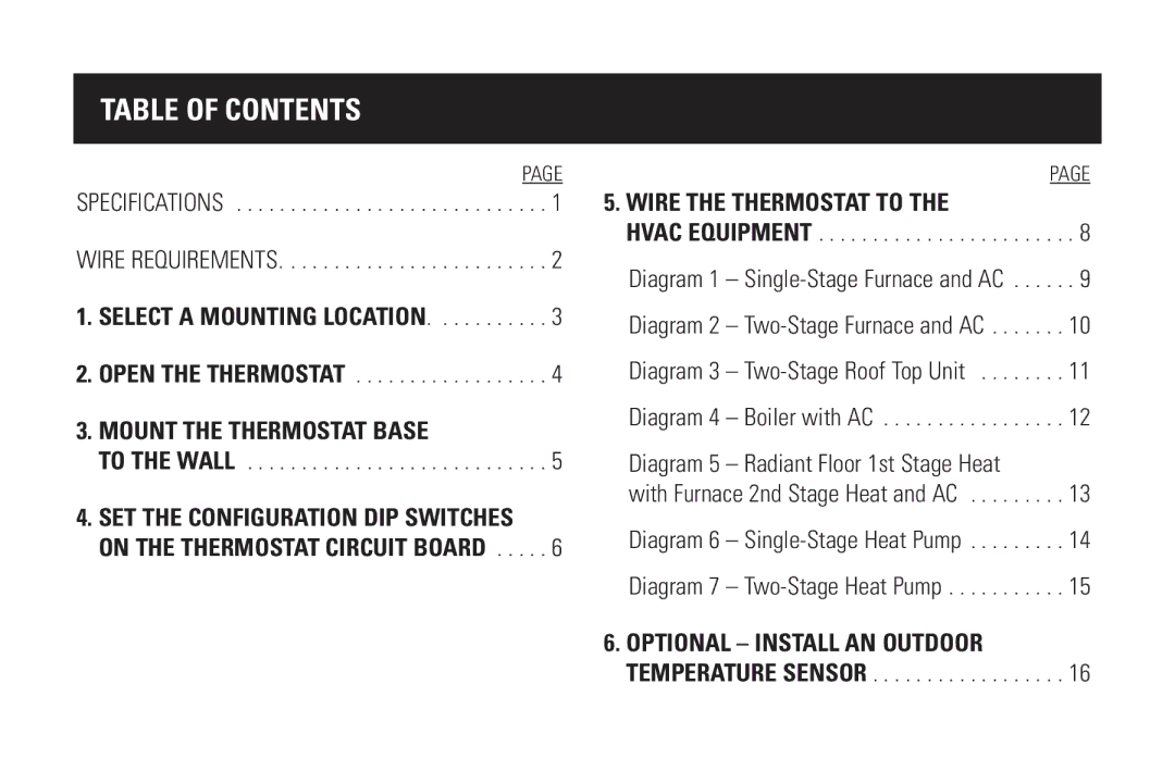 Aprilaire 8570 installation instructions Table of Contents 