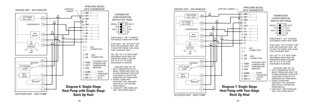 Aprilaire 8570 installation instructions Diagram 7 Single-Stage Heat Pump with Two-Stage 