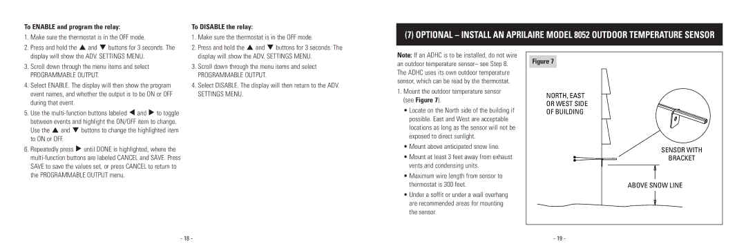 Aprilaire 8570 Programmable Output, Settings Menu, NORTH, East, Or West Side, Building, Above Snow Line 