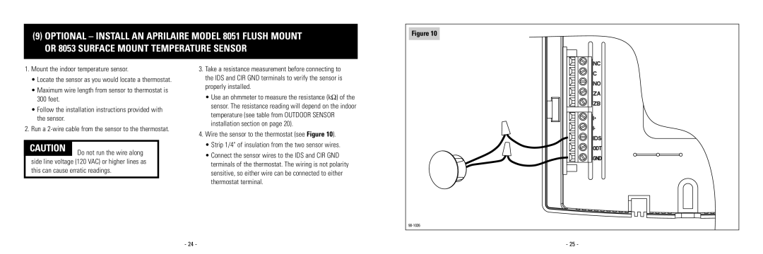 Aprilaire 8570 installation instructions Mount the indoor temperature sensor 