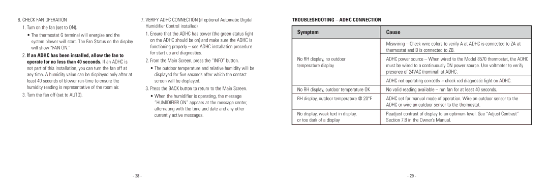 Aprilaire 8570 installation instructions Check FAN Operation 