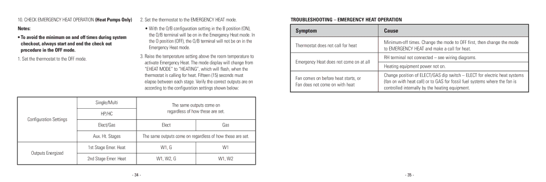 Aprilaire 8570 installation instructions To Emergency Heat and make a call for heat, Single/Multi Same outputs come on, Gas 