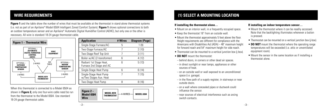 Aprilaire 8570 installation instructions Wire Requirements 