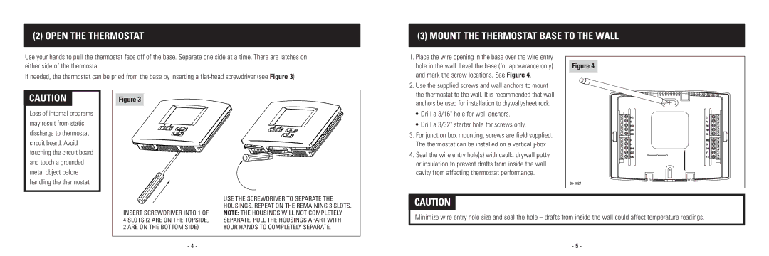 Aprilaire 8570 installation instructions Open the Thermostat, Mount the Thermostat Base to the Wall 