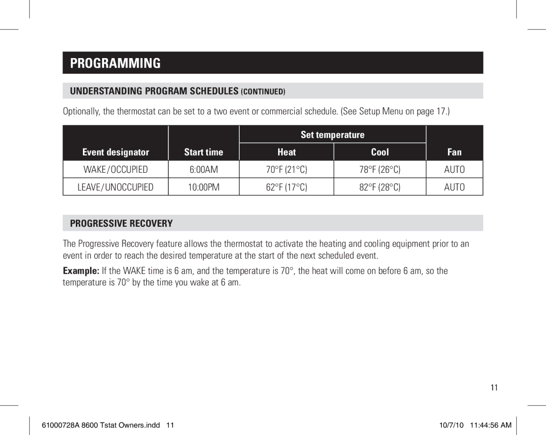 Aprilaire 8600 owner manual Progressive recovery 