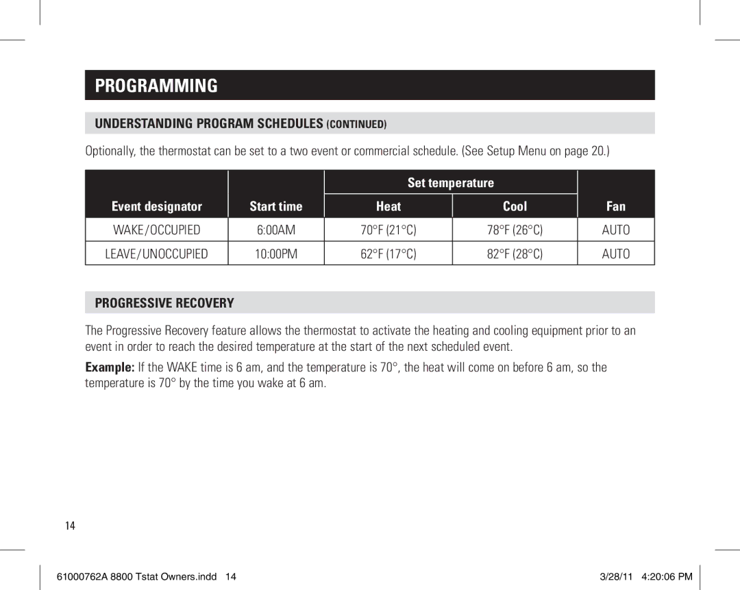 Aprilaire 8800 UNIVERSAL owner manual Progressive recovery 