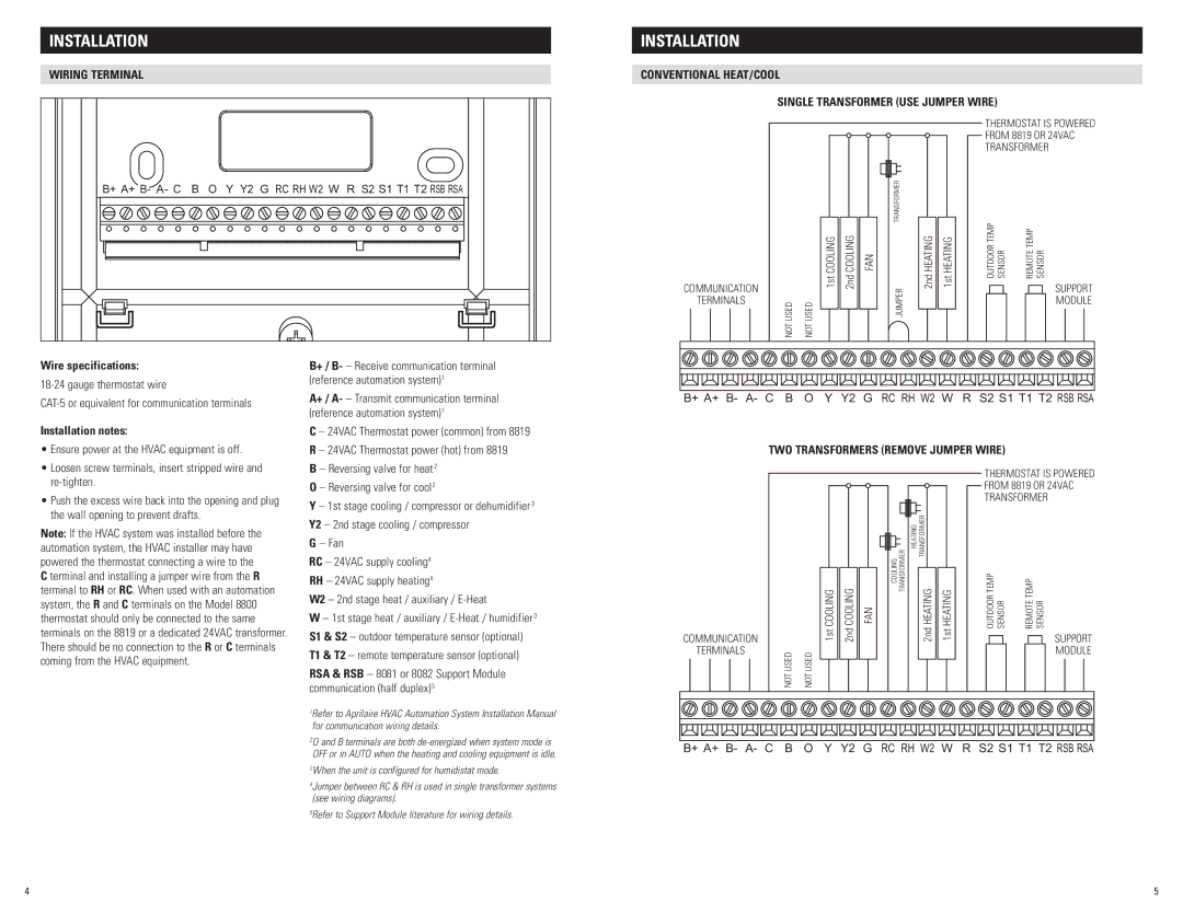 Aprilaire 8800 installation instructions Conventional HEAT/COOL 