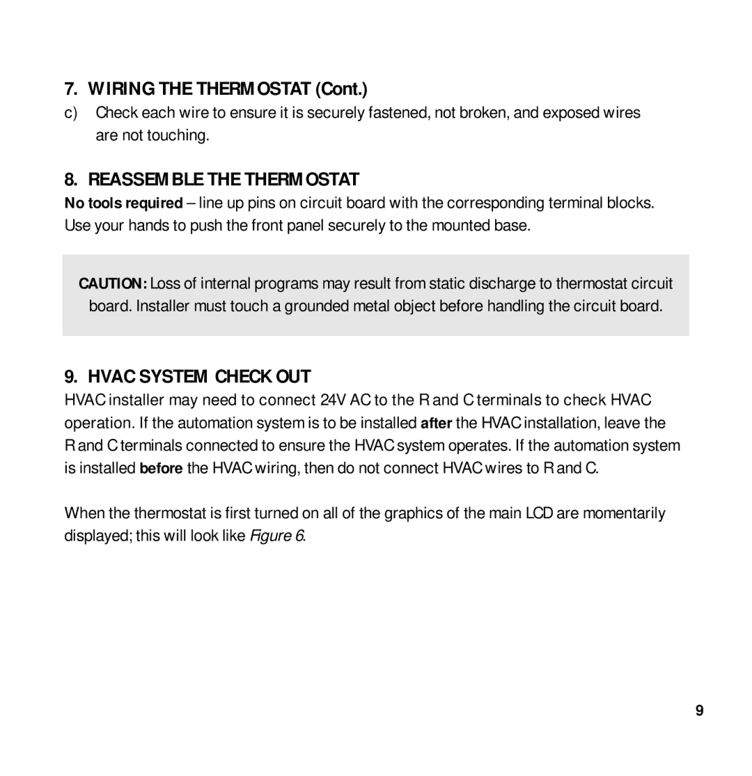 Aprilaire 8870 installation instructions Reassemble the Thermostat, Hvac System Check OUT 