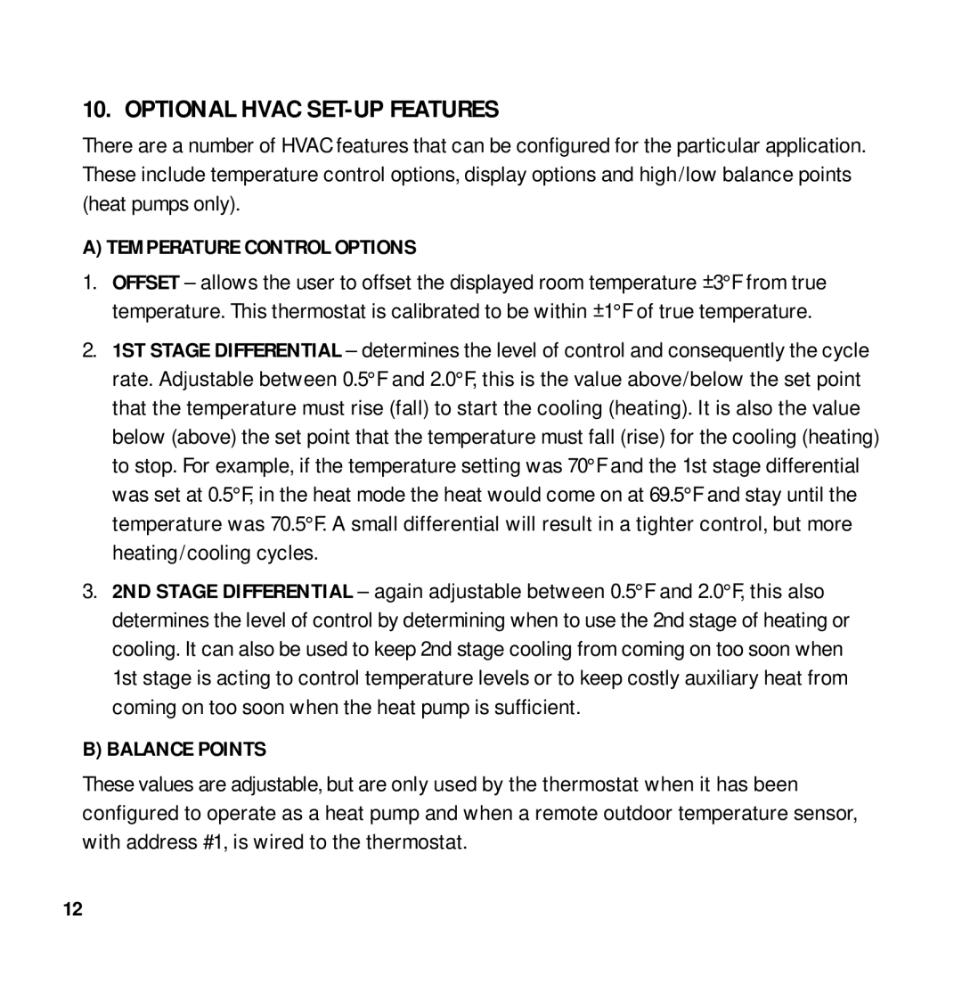 Aprilaire 8870 installation instructions Optional Hvac SET-UP Features, Temperature Control Options, Balance Points 