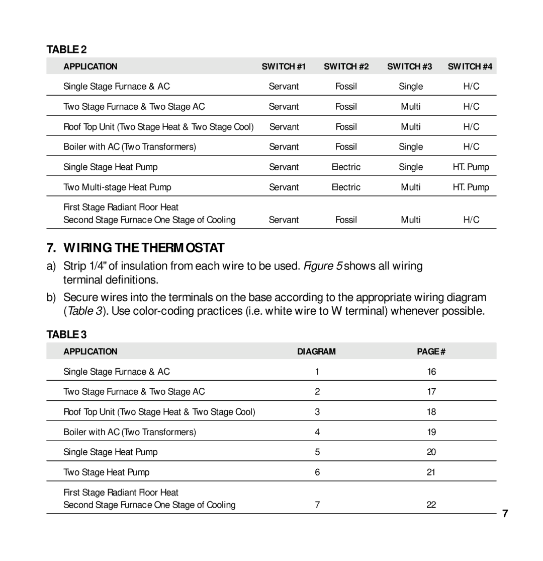 Aprilaire 8870 installation instructions Wiring the Thermostat, Application Switch #1 Switch #2 Switch #3 