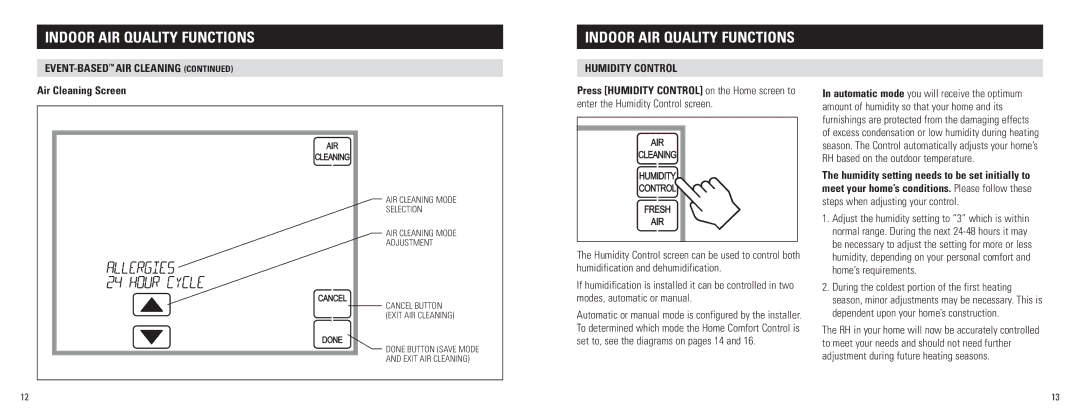 Aprilaire 8910 owner manual Event-BasedAIR Cleaning Air Cleaning Screen 