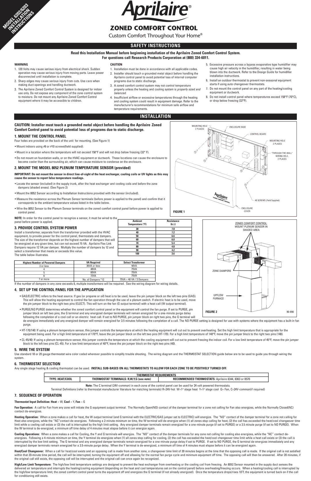 Aprilaire B2202554C installation instructions Mount the Control Panel, SET UP the Control Panel for the Application 