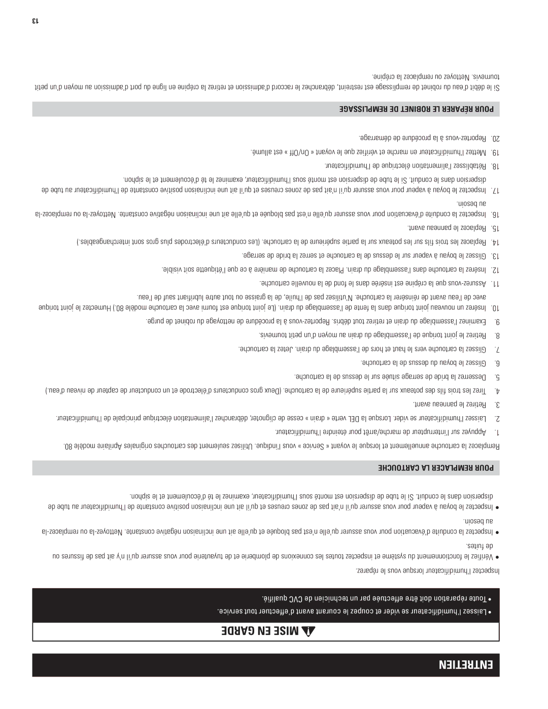 Aprilaire model 800 specifications Entr, Rép aPoreurle, Cartucho, Etien 