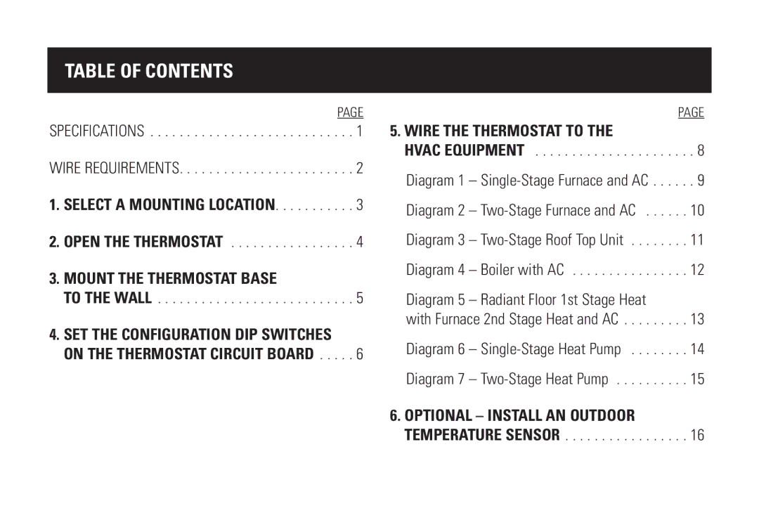 Aprilaire Model 8570 installation instructions Table of Contents 