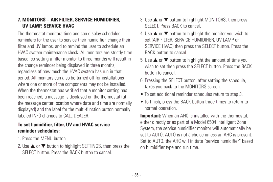 Aprilaire Model 8570 installation instructions Press the Menu button 