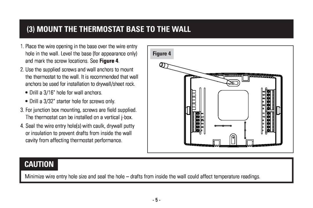 Aprilaire Model 8570 installation instructions Mount The Thermostat Base To The Wall, Drill a 3/16 hole for wall anchors 