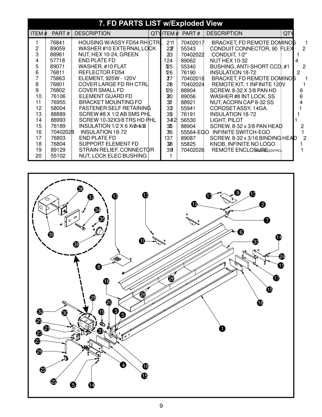 APW installation instructions FD Parts List w/Exploded View 